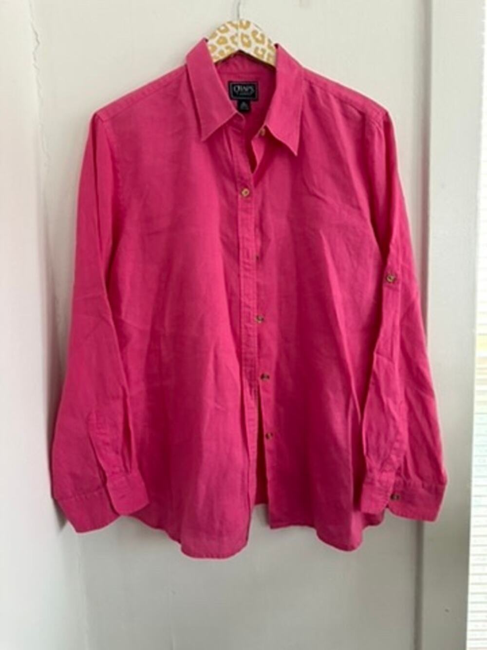 Chaps Women's Pink Linen Button Front Blouse | Size XL